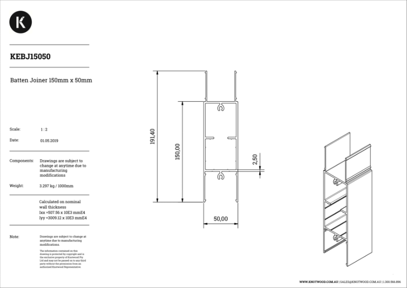 KEBJ15050 150 x 50 mm joiner profile (F/M)