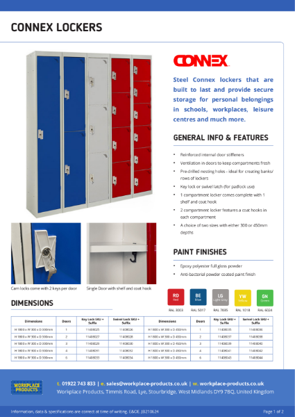 Standard Lockers, Connex Data Sheet - Workplace Products
