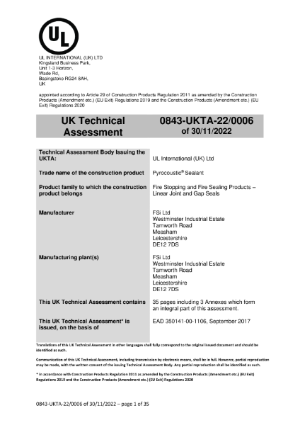 UKTA22 0006 Pyrocoustic Linear Joints