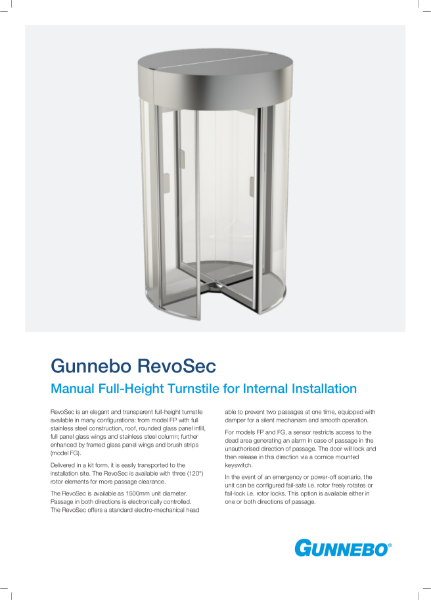 Manual Full-Height Turnstile for Internal Installation - RevoSec