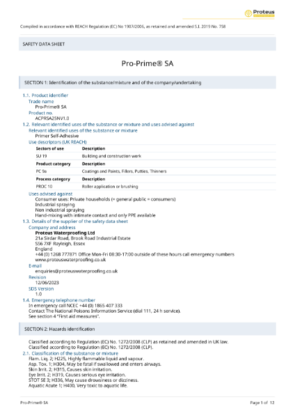 Material Safety Data Sheet - Proteus Pro-Prime® SA