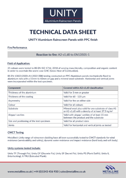 Unity Technical Data Sheet