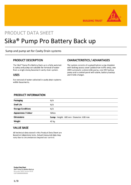 SikaPumpPro Battery Backup PDS
