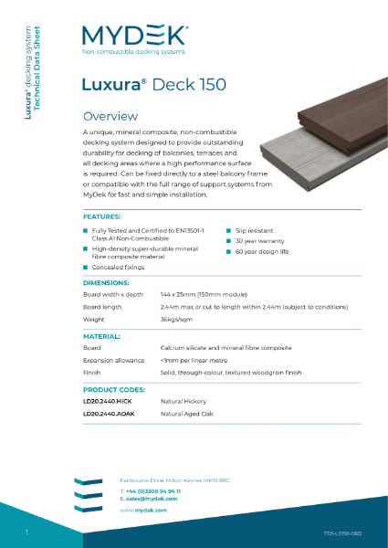 Data Sheet - Luxura Deck 150 Non-Combustible Mineral Composite Decking