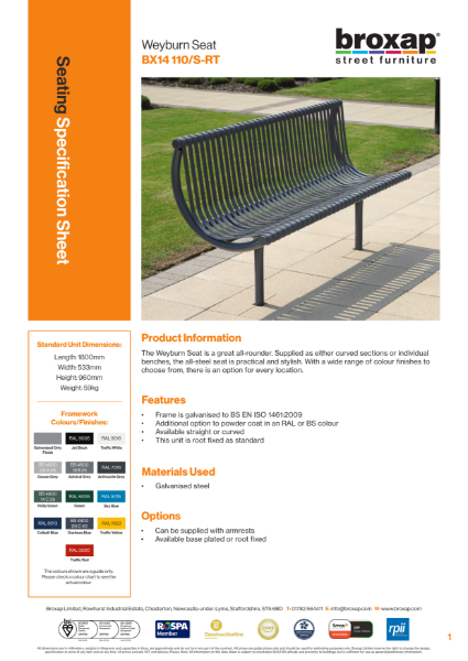 Weyburn Seat Specification Sheet