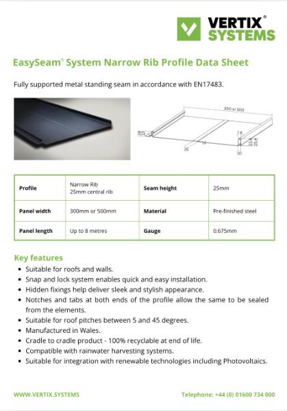 Vertix EasySeam Narrow Rib Profile Datasheet