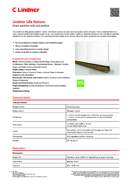 Lindner Life Nature - Data sheet