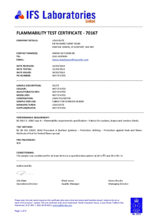 BS 5867-2 Type B Flammability Test Certificate