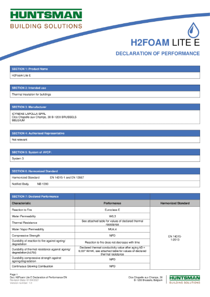 H2Foam Lite E - Declaration of Performance