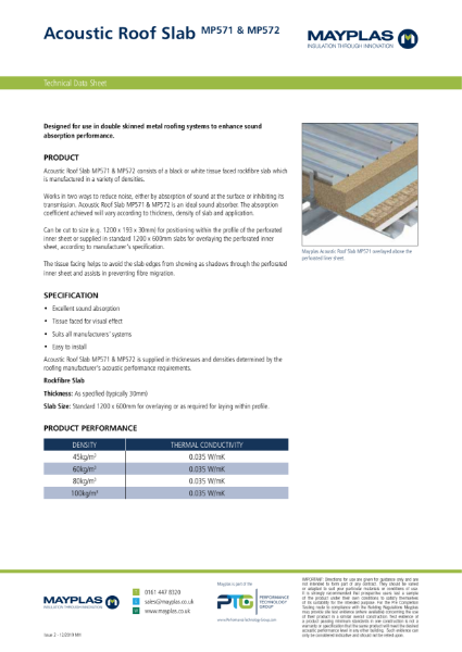 MP571 - WHITE TISSUE FACED ACOUSTIC ROCKFIBRE SLAB