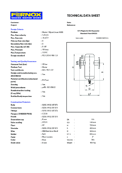 33006239 CF1 Magn Dirt Sep STD DN125 Datasheet