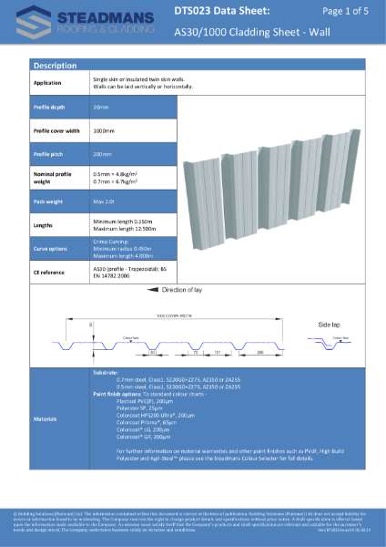 AS30 Cladding Sheet - Wall