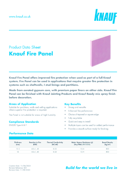 Knauf Fire Panel Data Sheet