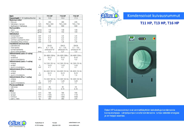 Esteri T11 HP T13 HP T16 HP esite