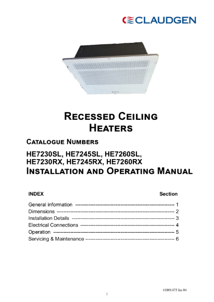 RX Recessed Ceiling Heater user instructions