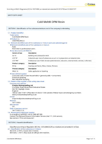 Safety Data Sheet - Cold Melt® DPM Primer (Resin)