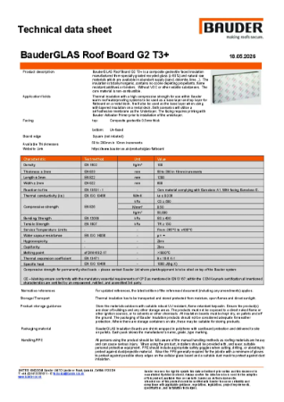 BauderGLAS Roof Board G2 T3+ - Technical Data Sheet