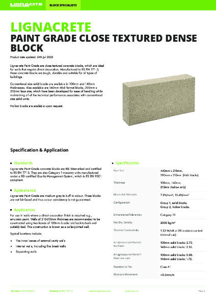 Lignacrete Paint Grade Datasheet