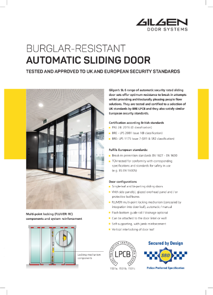 Gilgen  Burglar Resistant Automatic Sliding Door PAS24:2016 & LPS 1175 SR2