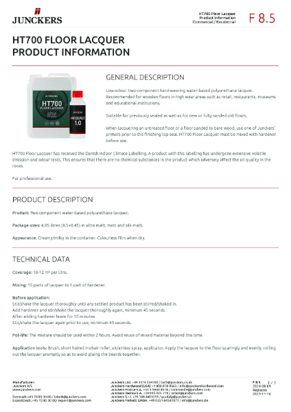 HT700 Floor Lacquer product information