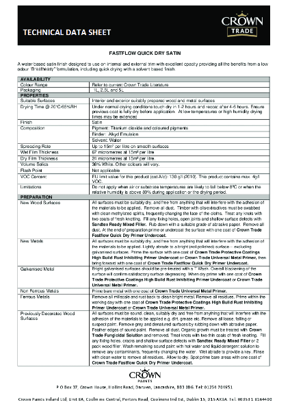 Fastflow QD Satin Technical Data Sheet