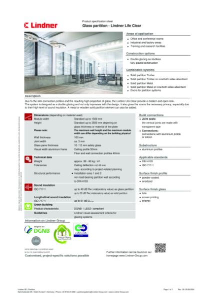 Lindner Life Clear - Datasheet