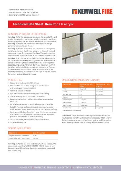 KemStop FR Acrylic Sealant Technical Data Sheet