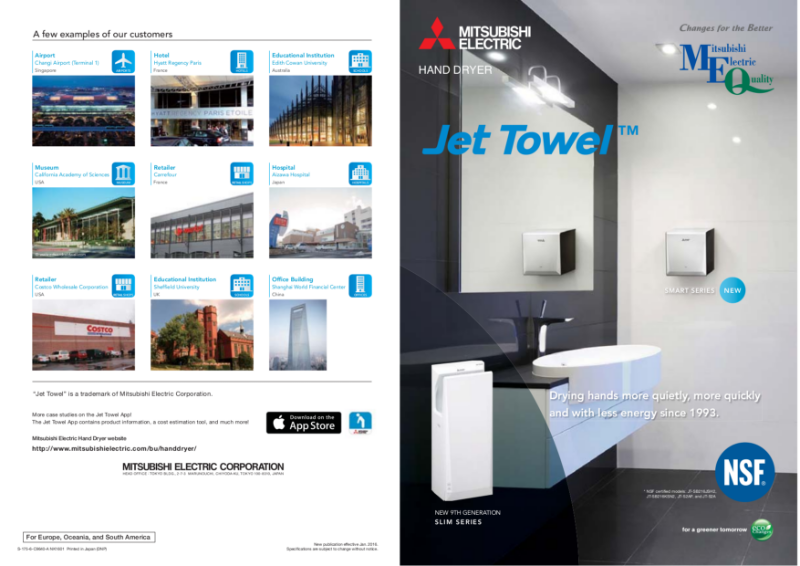 Hand Dryer Spec Sheet - Mitsubishi Jet Towel Smart and Slim Hand Dryer