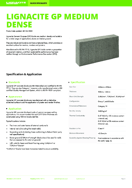 Lignacite GP Range Data Sheet