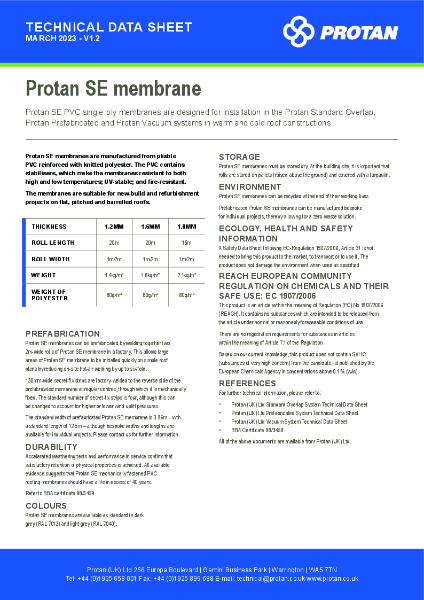 Protan (UK) Ltd SE Membrane Technical Data Sheet - March 2023