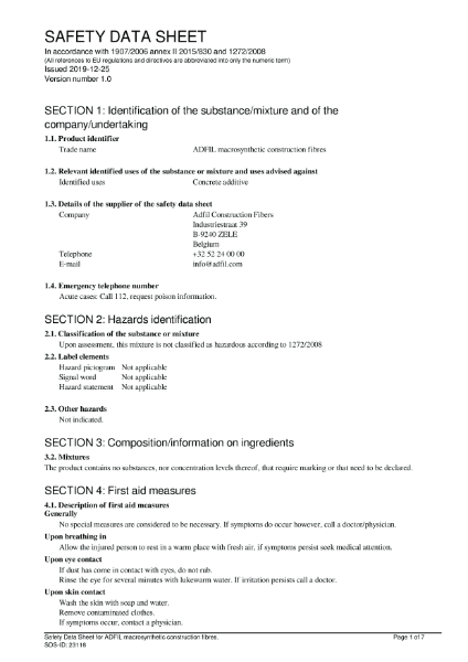 ADFIL Macro Synthetic Construction Fibres SDS