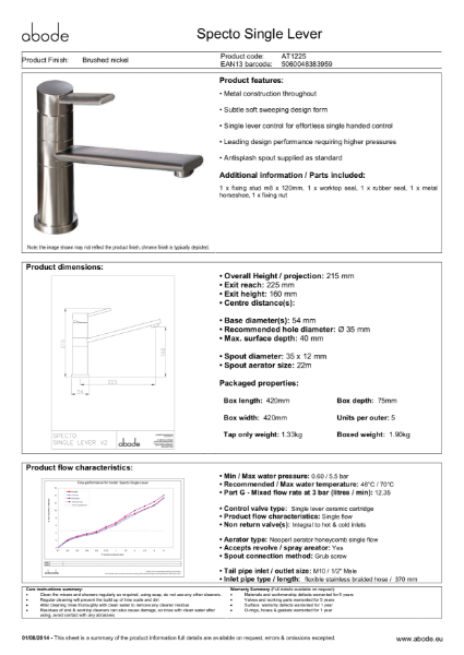 Specto (Brushed Nickel) Consumer Specification