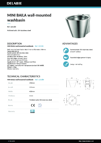 Mini BAILA basin 121180 data sheet
