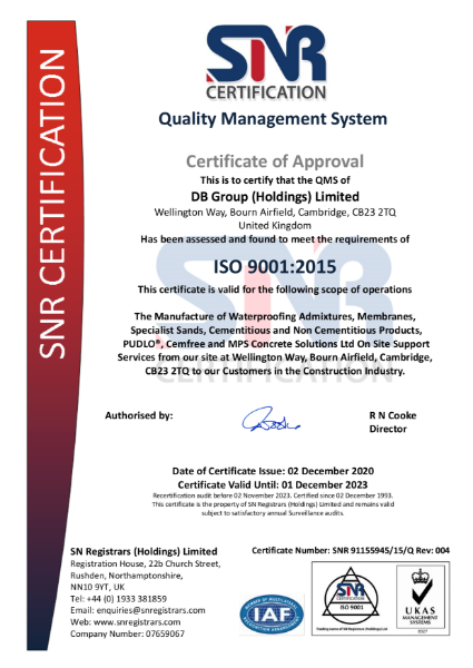 ISO 9001 DB Group Certificate 2020