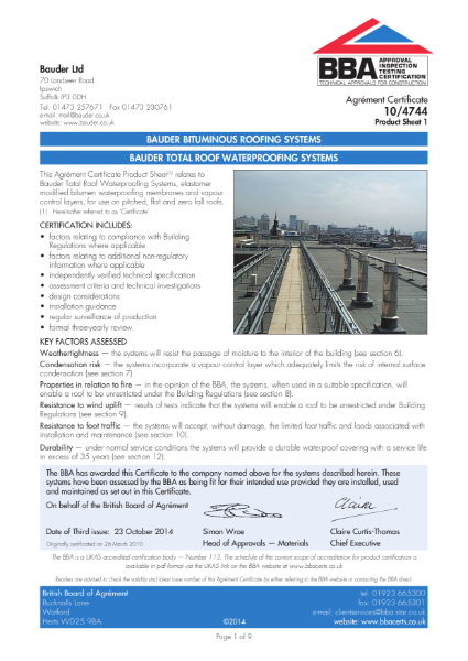 10/4744 Bauder Bituminous Roofing Systems