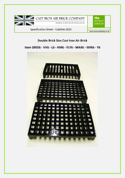 Cast Iron Air Bricks Double Brick Sized (nom 9x6 inch)