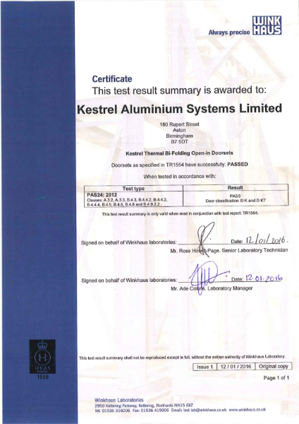 Bifold Door Heavy Duty PAS24 Certificate