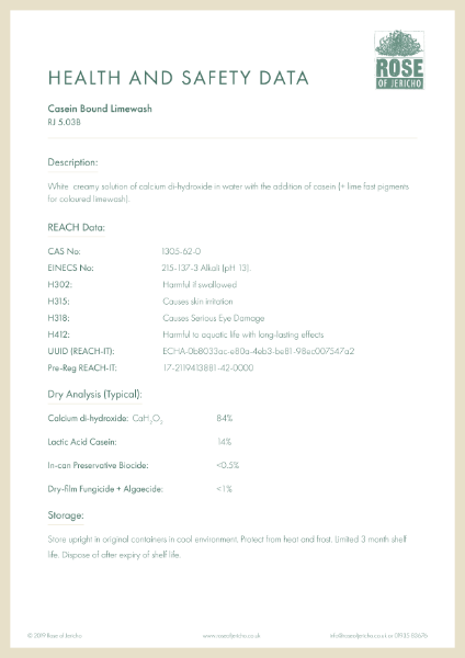 Casein Bound Limewash - Health and Safety