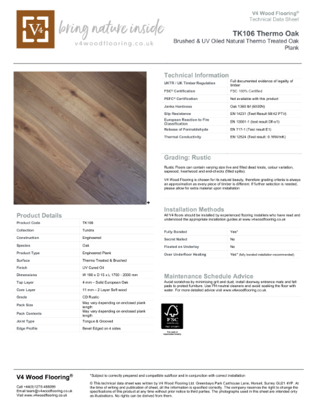 TK106 Thermo Oak I Technical Datasheet