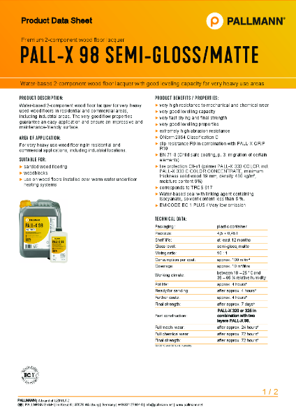 PALLMANN PALL-X 98 Wood Floor Lacquer - Product Data Sheet