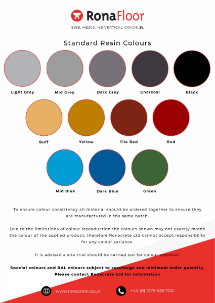 RonaFloor Epoxy Flooring Colour Chart