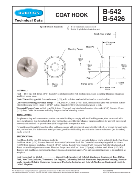 Coat Hook - B-542 and B-5426