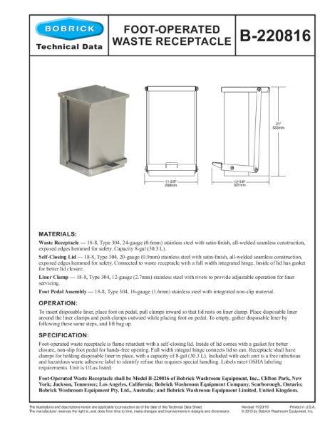 Foot-Operated Waste Receptacle