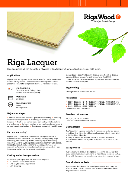 Riga Lacquer - Datasheet - Riga Wood