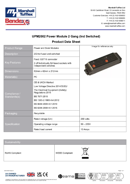 UPM2002 Power Module 2 Gang (Ind Switched) 
Product Data Sheet