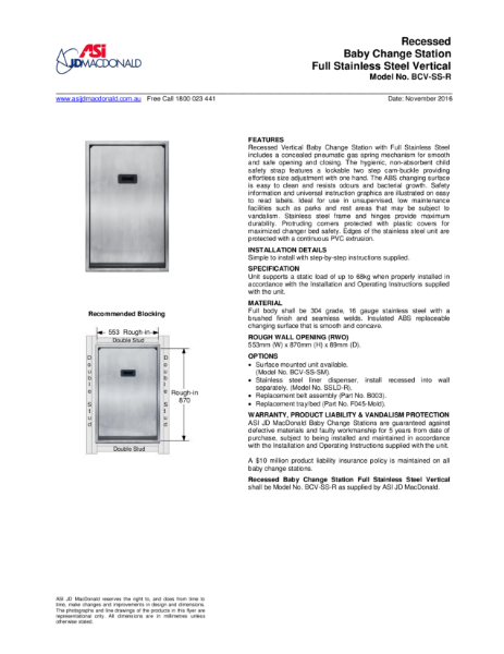Vertical Full Stainless Steel Specification Sheet