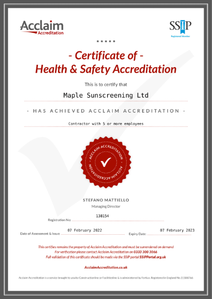 SSIP Certificate of Health & Safety Accreditation