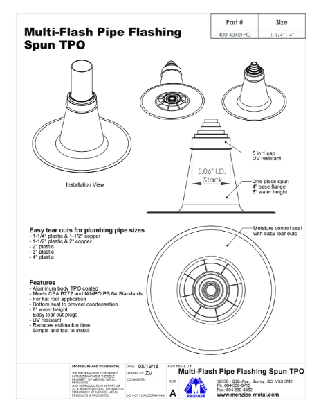 TECHNICAL DRAWING - Multi-Flash Insulated Pipe Flashing Spun TPO