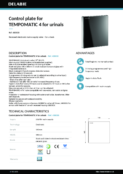 TEMPOMATIC 4 for Urinals 430030 data sheet