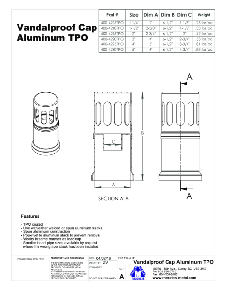 TECHNICAL DRAWING - Vandalproof Cap TPO